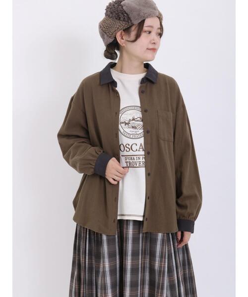 Samansa Mos2(サマンサ モスモス)の「ネルクレリックレギュラーカラーシャツ(シャツ/ブラウス・レディース・オフホワイト/ブラウン/チャコールグレー/キナリ・F)」の9枚目の写真