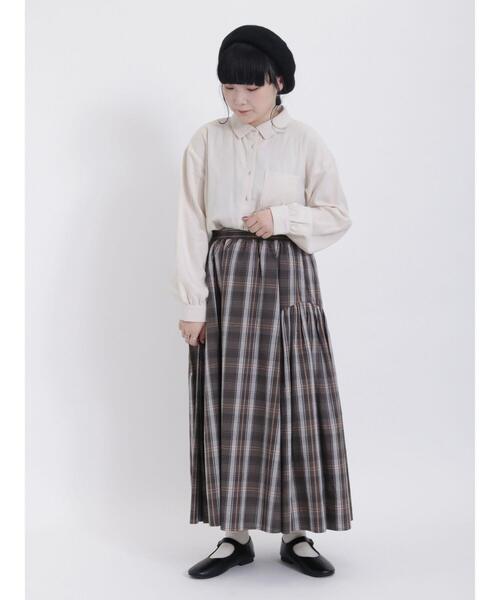 Samansa Mos2(サマンサ モスモス)の「ネルクレリックレギュラーカラーシャツ(シャツ/ブラウス・レディース・オフホワイト/ブラウン/チャコールグレー/キナリ・F)」の14枚目の写真