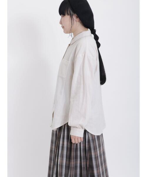 Samansa Mos2(サマンサ モスモス)の「ネルクレリックレギュラーカラーシャツ(シャツ/ブラウス・レディース・オフホワイト/ブラウン/チャコールグレー/キナリ・F)」の16枚目の写真