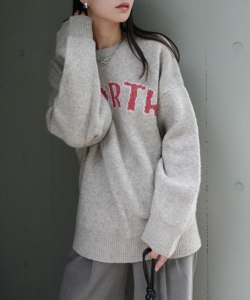 CORNERS(コーナーズ)の「ロゴクルーネックニットプルオーバー(ニット/セーター・レディース・グレイッシュベージュ/ピンク/グリーン・FREE)」の7枚目の写真