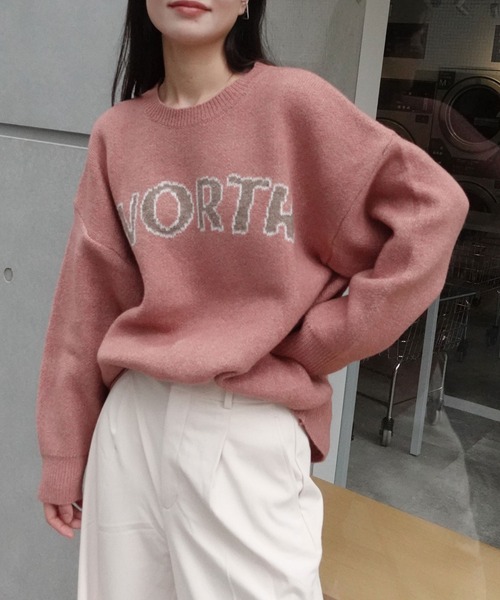 CORNERS(コーナーズ)の「ロゴクルーネックニットプルオーバー(ニット/セーター・レディース・グレイッシュベージュ/ピンク/グリーン・FREE)」の16枚目の写真