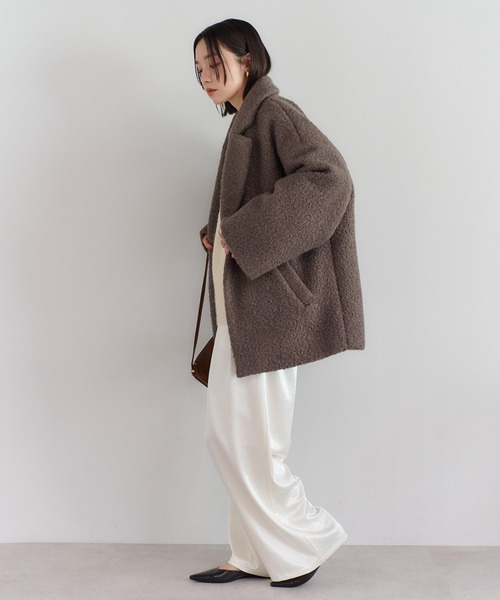 セール】フェイクリングウールテーラーミドルコート（ピーコート