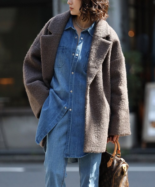 BONJOUR SAGAN フェイクリングウールテーラーミドルコート セール】フェイクリングウールテーラーミドルコート（ピーコート