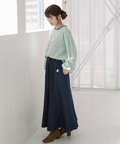 POU DOU DOU（プードゥドゥ）の「配色衿フロントボタニカル刺繍ブラウス（シャツ/ブラウス・レディース・キナリ/ダークブラウン/ライトブルー・3）」の12枚目の写真