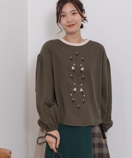 POU DOU DOU（プードゥドゥ）の「配色衿フロントボタニカル刺繍ブラウス（シャツ/ブラウス・レディース・キナリ/ダークブラウン/ライトブルー・3）」の22枚目の写真