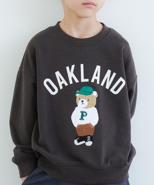 coca（coca）（コカ）の「キッズ　ベアー刺繍スウェット（スウェット・キッズ・グリーン/チャコール・110/130/120/140）」の2枚目の写真