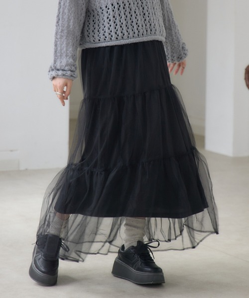 RETRO GIRL(レトロガール)の「チュールレイヤードSK(スカート・レディース・ブラック/レオパード/ライトグレー/ナチュラル・FREE)」の2枚目の写真