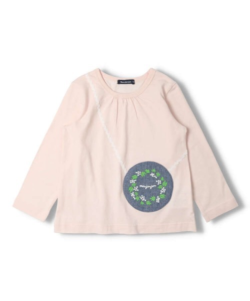 Moujonjon（ムージョンジョン）の「刺繍入りポシェット付き長袖Ｔシャツ（Tシャツ/カットソー・キッズ・ピンク/ネイビー・130/100/80/90/140/110/120）」の4枚目の写真