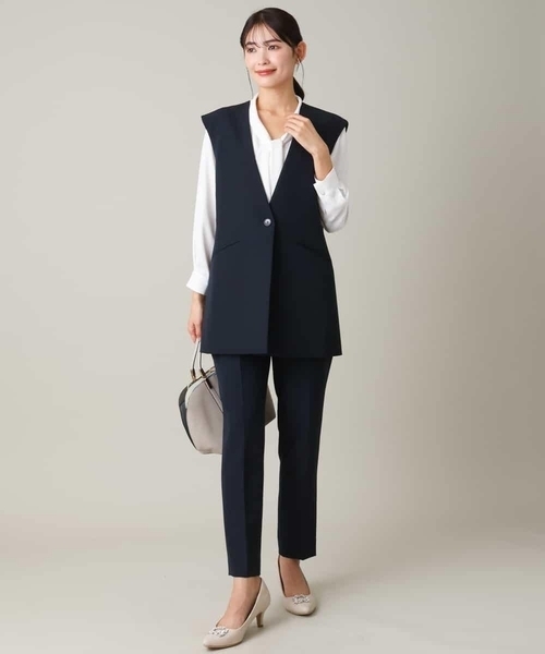 a.v.v（アーヴェヴェ）の「【洗える/イージーケア】ダブルクロスベルト付ジレジャケット（スーツベスト・レディース・ネイビー/ライトグレー・42/34/38/36/40）」の9枚目の写真