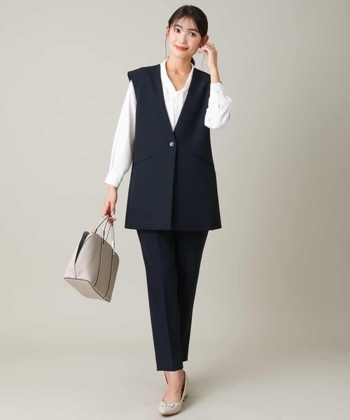 a.v.v（アーヴェヴェ）の「【洗える/イージーケア】ダブルクロスベルト付ジレジャケット（スーツベスト・レディース・ネイビー/ライトグレー・42/34/38/36/40）」の10枚目の写真