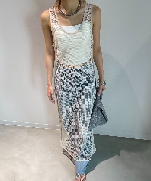 メッシュワンピース ロングTシャツ レイヤード サイドスリット AIC.(エーアイシー)の「サイドスリットメッシュロング