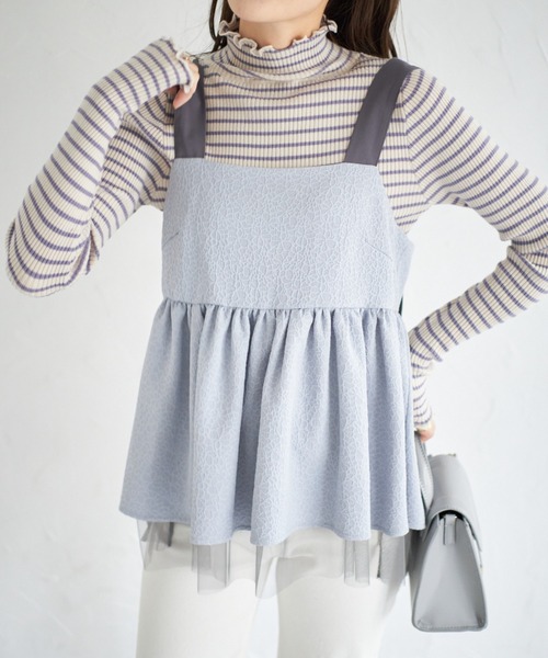 tocco closet(トッコ クローゼット)の「【ZOZO限定】ジャガード×チュールキャミトップス(キャミソール・レディース・オフホワイト/サックスブルー・M)」の1枚目の写真