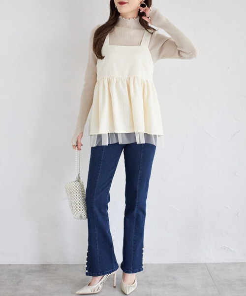 tocco closet(トッコ クローゼット)の「【ZOZO限定】ジャガード×チュールキャミトップス(キャミソール・レディース・オフホワイト/サックスブルー・M)」の3枚目の写真