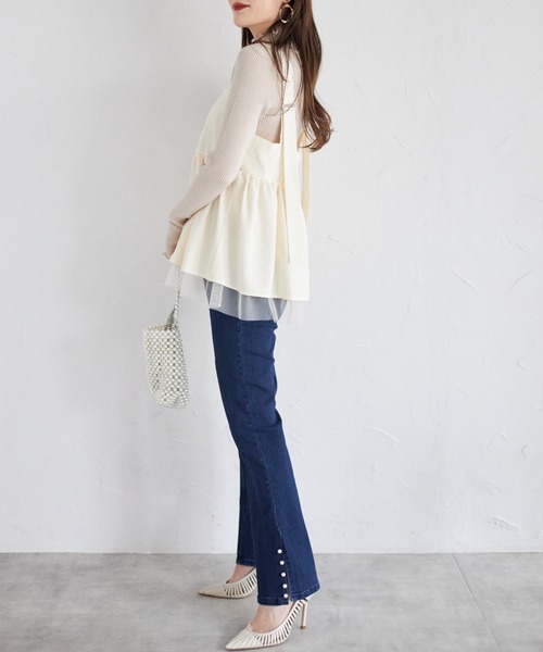 tocco closet(トッコ クローゼット)の「【ZOZO限定】ジャガード×チュールキャミトップス(キャミソール・レディース・オフホワイト/サックスブルー・M)」の6枚目の写真