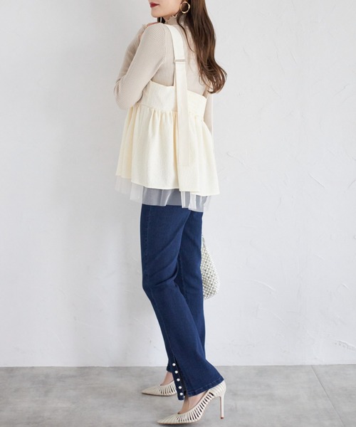 tocco closet(トッコ クローゼット)の「【ZOZO限定】ジャガード×チュールキャミトップス(キャミソール・レディース・オフホワイト/サックスブルー・M)」の8枚目の写真