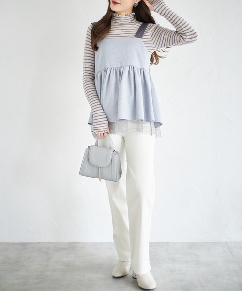 tocco closet(トッコ クローゼット)の「【ZOZO限定】ジャガード×チュールキャミトップス(キャミソール・レディース・オフホワイト/サックスブルー・M)」の12枚目の写真