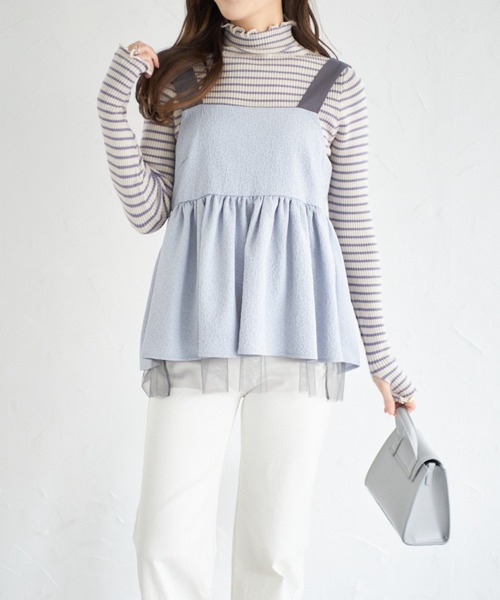 tocco closet(トッコ クローゼット)の「【ZOZO限定】ジャガード×チュールキャミトップス(キャミソール・レディース・オフホワイト/サックスブルー・M)」の13枚目の写真