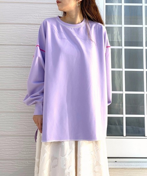 Q（キュー）の「ジョーゼットジャージートップス（Tシャツ/カットソー・レディース・ラベンダー/ホワイト/ブラック・MEDIUM）」の4枚目の写真