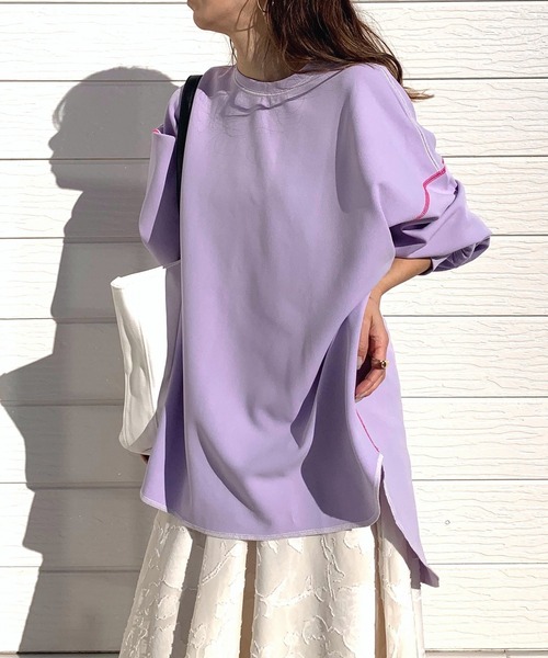 Q（キュー）の「ジョーゼットジャージートップス（Tシャツ/カットソー・レディース・ラベンダー/ホワイト/ブラック・MEDIUM）」の8枚目の写真