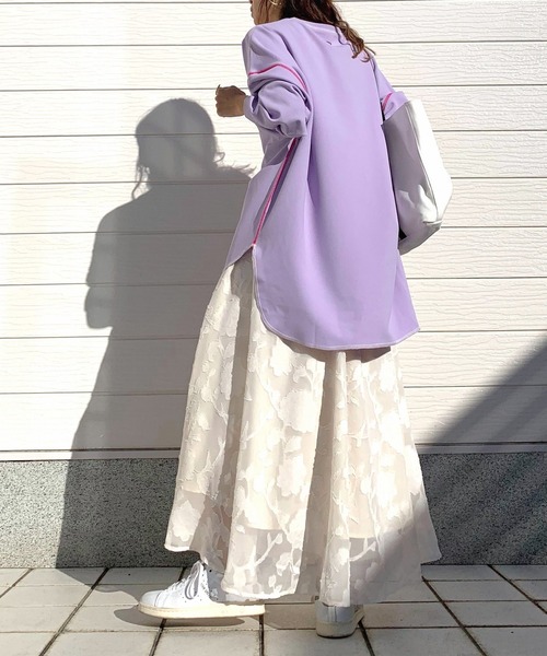 Q（キュー）の「ジョーゼットジャージートップス（Tシャツ/カットソー・レディース・ラベンダー/ホワイト/ブラック・MEDIUM）」の18枚目の写真