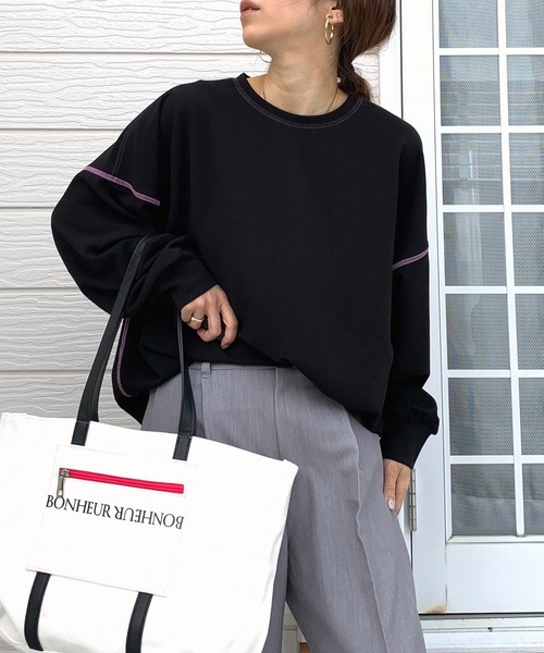 Q（キュー）の「ジョーゼットジャージートップス（Tシャツ/カットソー・レディース・ラベンダー/ホワイト/ブラック・MEDIUM）」の9枚目の写真