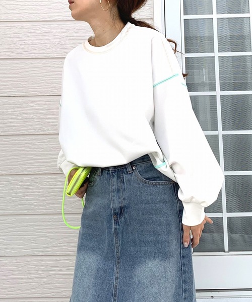 Q（キュー）の「ジョーゼットジャージートップス（Tシャツ/カットソー・レディース・ラベンダー/ホワイト/ブラック・MEDIUM）」の11枚目の写真