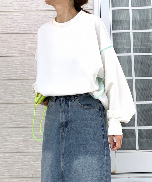 Q（キュー）の「ジョーゼットジャージートップス（Tシャツ/カットソー・レディース・ラベンダー/ホワイト/ブラック・MEDIUM）」の13枚目の写真