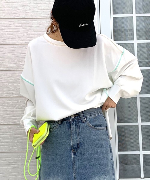 Q（キュー）の「ジョーゼットジャージートップス（Tシャツ/カットソー・レディース・ラベンダー/ホワイト/ブラック・MEDIUM）」の14枚目の写真