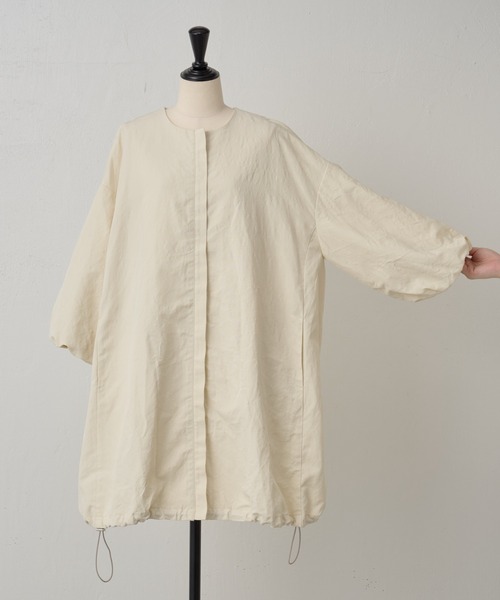 BEARDSLEY（ビアズリー）の「リネンポリバルーン袖コート（ノーカラーコート・レディース・ネイビー/アイボリー・FREE）」の19枚目の写真