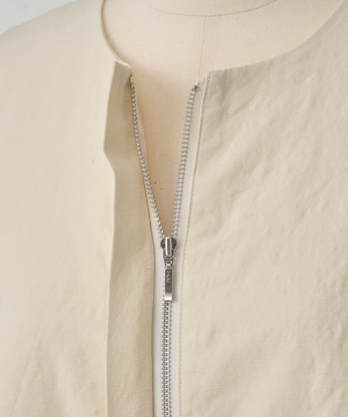 BEARDSLEY（ビアズリー）の「リネンポリバルーン袖コート（ノーカラーコート・レディース・ネイビー/アイボリー・FREE）」の16枚目の写真