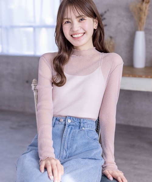 clear（クリア）の「ラメシアートップス≪2024SS新作≫（Tシャツ/カットソー・レディース・ピンクベージュ/サックスブルー/オフホワイト/ライトグレー/ミント・F）」の5枚目の写真