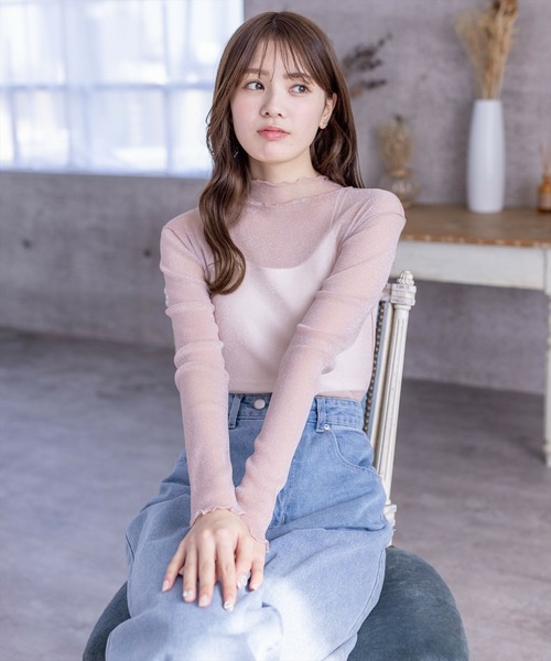 clear（クリア）の「ラメシアートップス≪2024SS新作≫（Tシャツ/カットソー・レディース・ピンクベージュ/サックスブルー/オフホワイト/ライトグレー/ミント・F）」の21枚目の写真