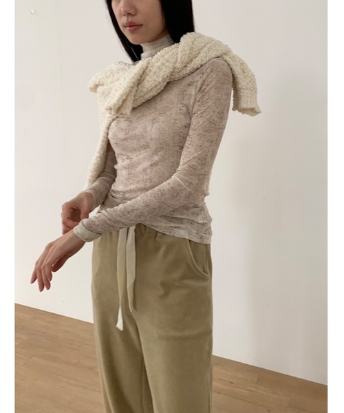 Didot.showroom(ディドット ショールーム)の「レースプリントイシアーハイネックT(Tシャツ/カットソー・レディース・ブラウン/ミント/グレー・FREE)」の5枚目の写真