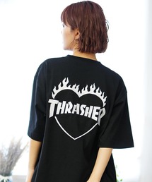 【ムラサキスポーツ限定】THRASHER/スラッシャー 無地Tシャツ バーニングハートロゴ ビックシルエット 刺繍ロゴ ボックスシルエット 男女兼用 THML-24SPZOZO01