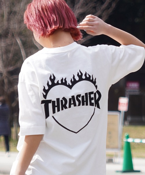 THRASHER（スラッシャー）の「【ムラサキスポーツ限定】THRASHER/スラッシャー 無地Tシャツ バーニングハートロゴ ビックシルエット 刺繍ロゴ ボックスシルエット 男女兼用 THML-24SPZOZO01（Tシャツ/カットソー・レディース・ブラック/ホワイト・M/L/XL）」の5枚目の写真