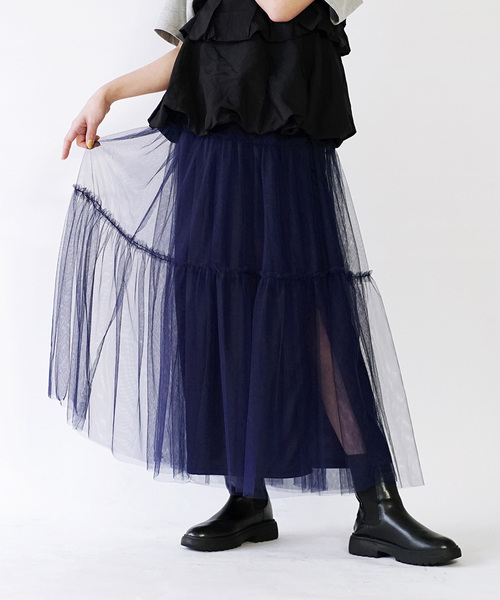 e-zakkamania stores（イーザッカマニアストアーズ）の「チュールスカート［ペチコート付き］（スカート・レディース・チャコールグレー/ブラック/ネイビー・フリー）」の3枚目の写真