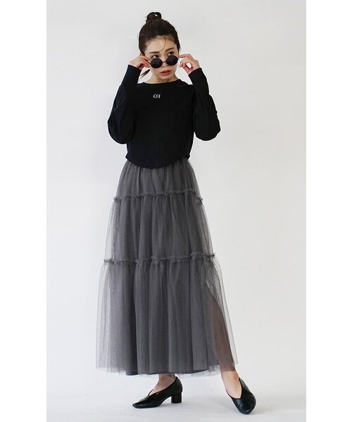 e-zakkamania stores（イーザッカマニアストアーズ）の「チュールスカート［ペチコート付き］（スカート・レディース・チャコールグレー/ブラック/ネイビー・フリー）」の6枚目の写真