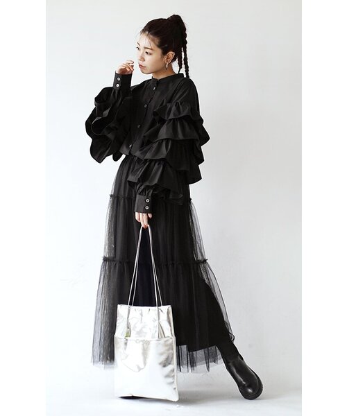 e-zakkamania stores（イーザッカマニアストアーズ）の「チュールスカート［ペチコート付き］（スカート・レディース・チャコールグレー/ブラック/ネイビー・フリー）」の12枚目の写真