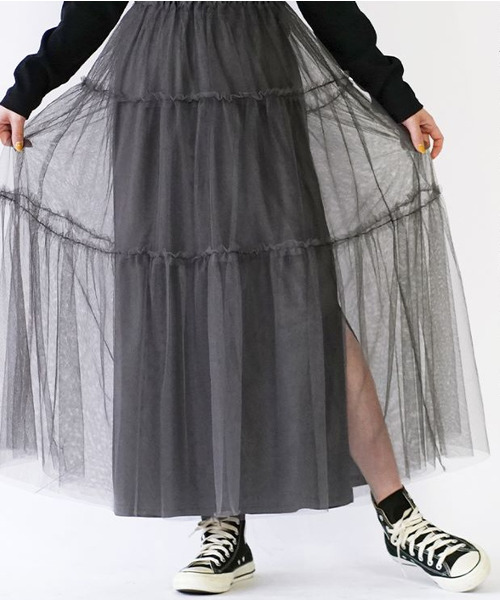 e-zakkamania stores（イーザッカマニアストアーズ）の「チュールスカート［ペチコート付き］（スカート・レディース・チャコールグレー/ブラック/ネイビー・フリー）」の17枚目の写真