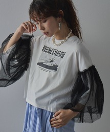 bohmal | デザインプリントチュールスリーブTシャツ(Tシャツ/カットソー)
