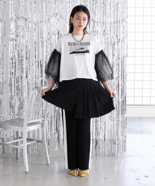 bohmal(ボマール)の「デザインプリントチュールスリーブTシャツ(Tシャツ/カットソー・レディース・ホワイト/ブラック・FREE)」の9枚目の写真