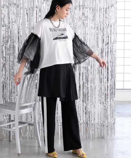 bohmal(ボマール)の「デザインプリントチュールスリーブTシャツ(Tシャツ/カットソー・レディース・ホワイト/ブラック・FREE)」の8枚目の写真