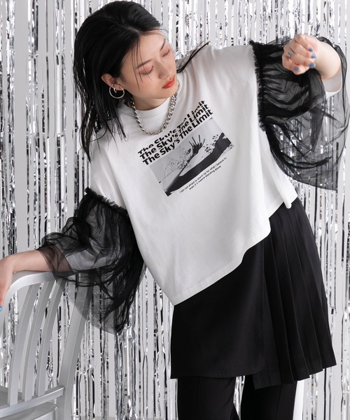 bohmal(ボマール)の「デザインプリントチュールスリーブTシャツ(Tシャツ/カットソー・レディース・ホワイト/ブラック・FREE)」の19枚目の写真