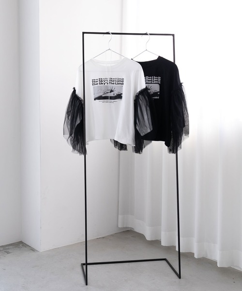 bohmal(ボマール)の「デザインプリントチュールスリーブTシャツ(Tシャツ/カットソー・レディース・ホワイト/ブラック・FREE)」の18枚目の写真