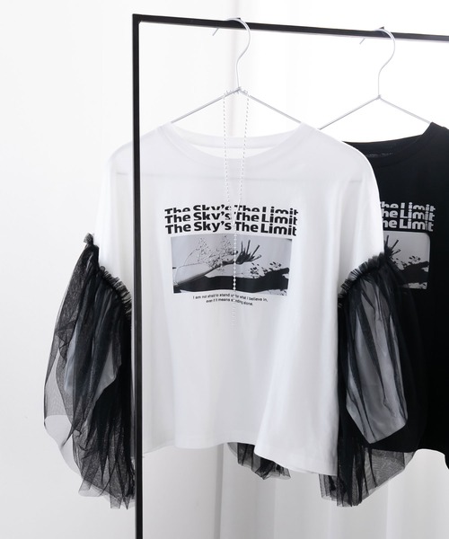 bohmal(ボマール)の「デザインプリントチュールスリーブTシャツ(Tシャツ/カットソー・レディース・ホワイト/ブラック・FREE)」の17枚目の写真