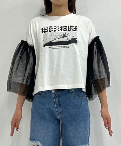 bohmal(ボマール)の「デザインプリントチュールスリーブTシャツ(Tシャツ/カットソー・レディース・ホワイト/ブラック・FREE)」の15枚目の写真