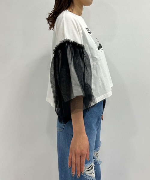 bohmal(ボマール)の「デザインプリントチュールスリーブTシャツ(Tシャツ/カットソー・レディース・ホワイト/ブラック・FREE)」の13枚目の写真