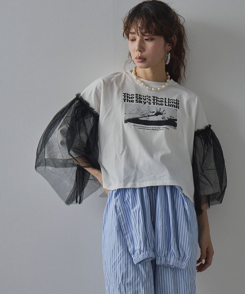 bohmal(ボマール)の「デザインプリントチュールスリーブTシャツ(Tシャツ/カットソー・レディース・ホワイト/ブラック・FREE)」の22枚目の写真