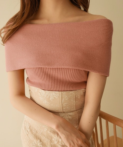 セール】offshoulder rib knit / オフショルダーリブニット