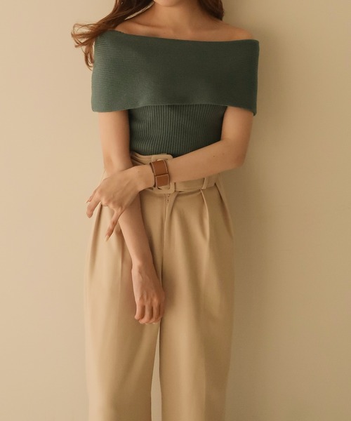 セール】offshoulder rib knit / オフショルダーリブニット
